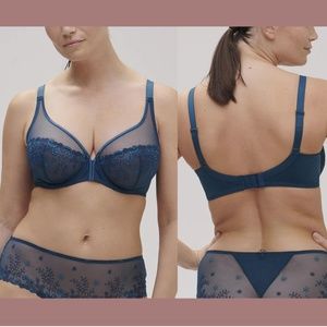 NWT $120 Simone Perele [ 36F ]‎ Delice Full Cup Plunge Bra Prestige Blue #U1145